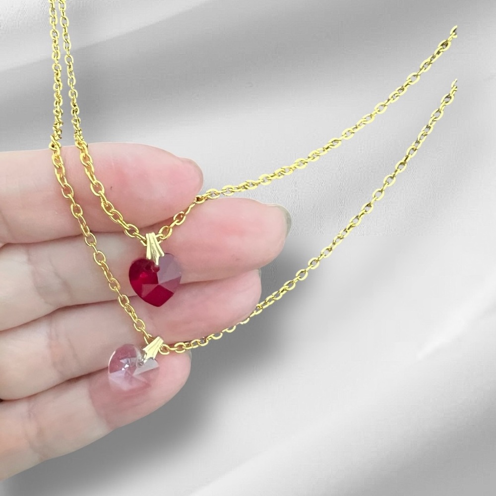 Double Multicolor Heart Pendant Necklace